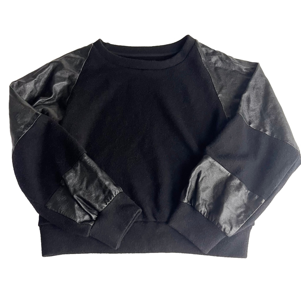Edgy Black Sweatshirt Faux Leather Panels Women’s Sz M Goth Moto Streetwear